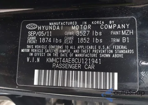 2012 Hyundai Accent Gls z USA, uszkodzony, nr VIN KMHCT4AE8CU121941